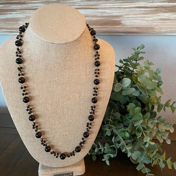 Trifari Vintage Black and Gold Beaded Necklace - Picture 1 of 4